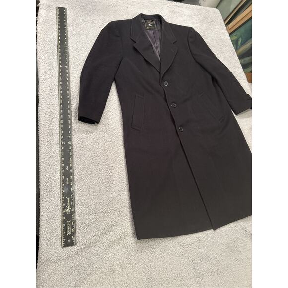 HART SCHAFFNER & MARX CHARCOAL BLACK 100% VIRGIN WOOL OVERCOAT 46R Made In USA - Picture 5 of 10